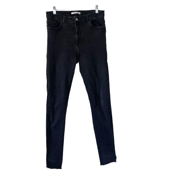 Zara Black Jeans Women Size 10 Denim Skinny Leg Zipper Fly Raw Hem * - Picture 1 of 5